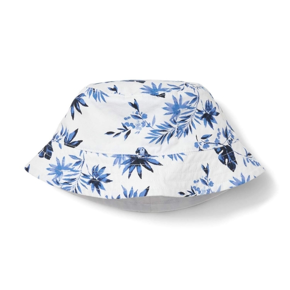 NEW Janie & Jack White/Blue Parrot Floral Bucket Hat 6-12M - Picture 1 of 1